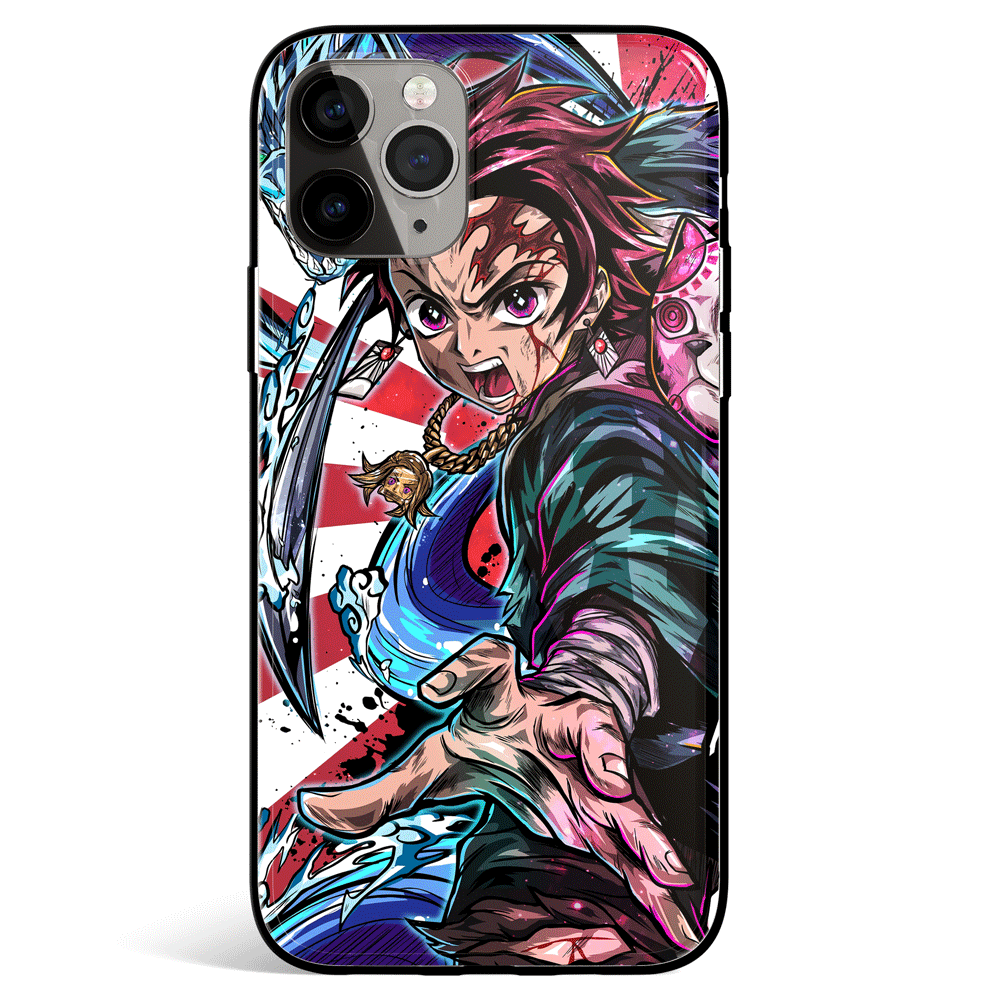 Demon Slayer Fury Tanjiro Kamado Tempered Glass Soft Silicone iPhone Case