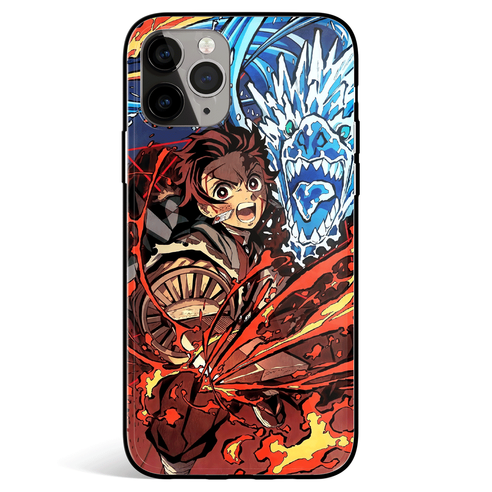 Demon Slayer Tanjiro Battle on the Infinite Train Tempered Glass Soft Silicone iPhone Case