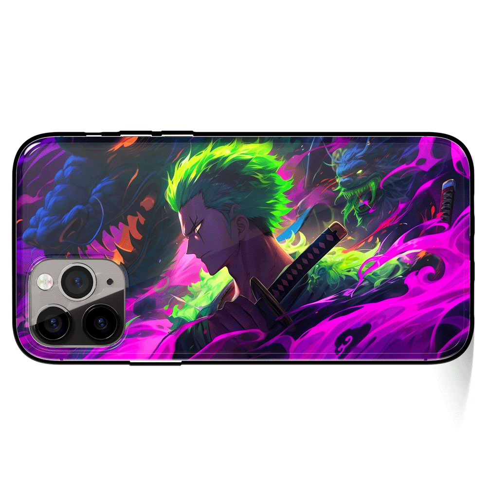 One Piece Zoro Purple Dragon 1 Tempered Glass Soft Silicone iPhone Case