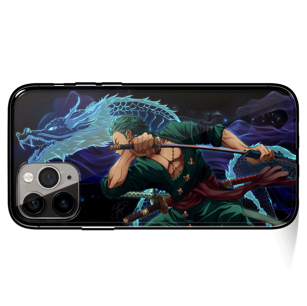 One Piece Zoro King of Hell Three Sword Style Tempered Glass Soft Silicone iPhone Case