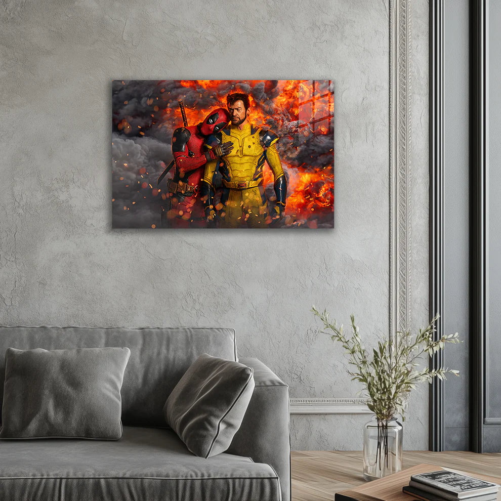 Deadpool & Wolverine Explosive Metal Poster – Action Duo Wall Art