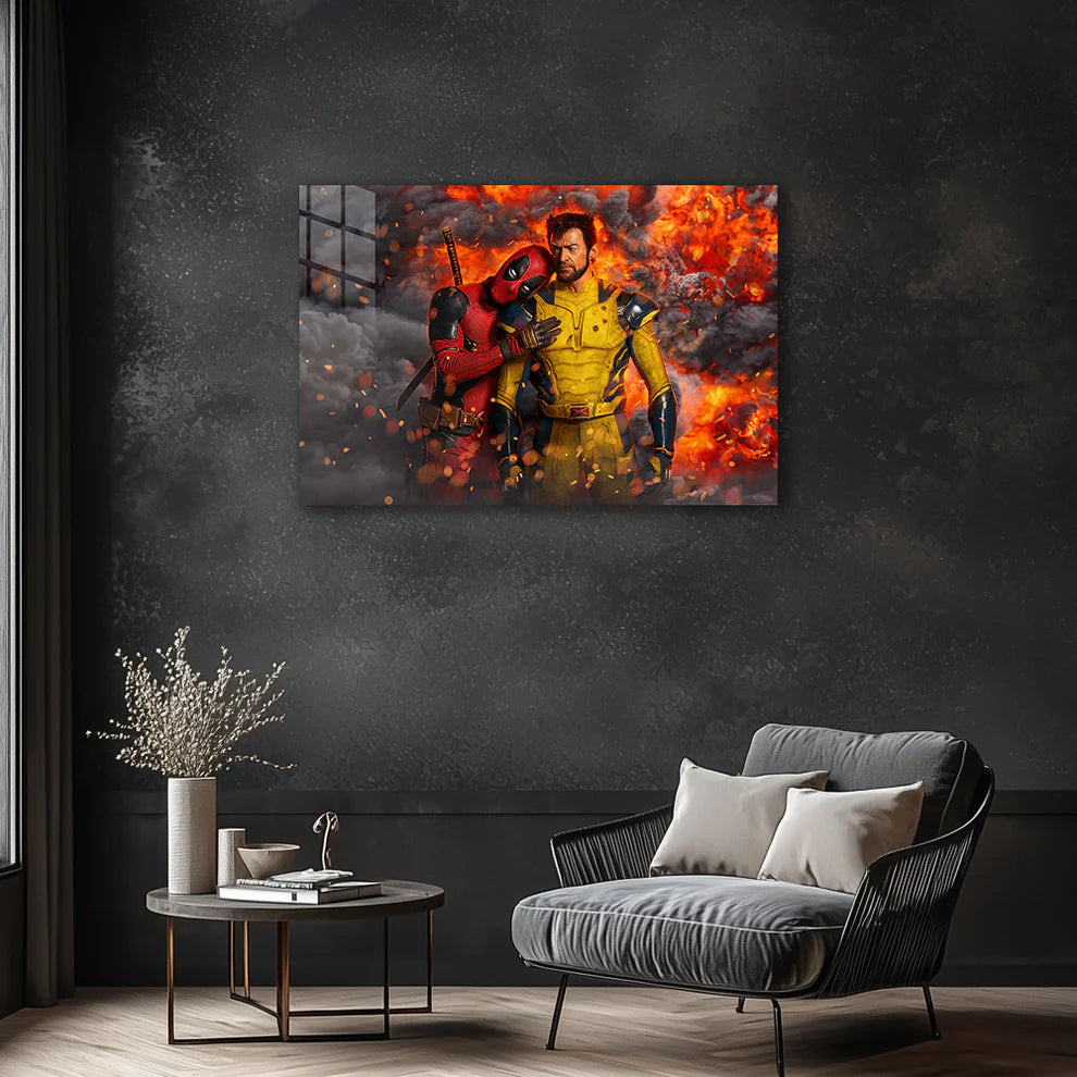 Deadpool & Wolverine Explosive Metal Poster – Action Duo Wall Art