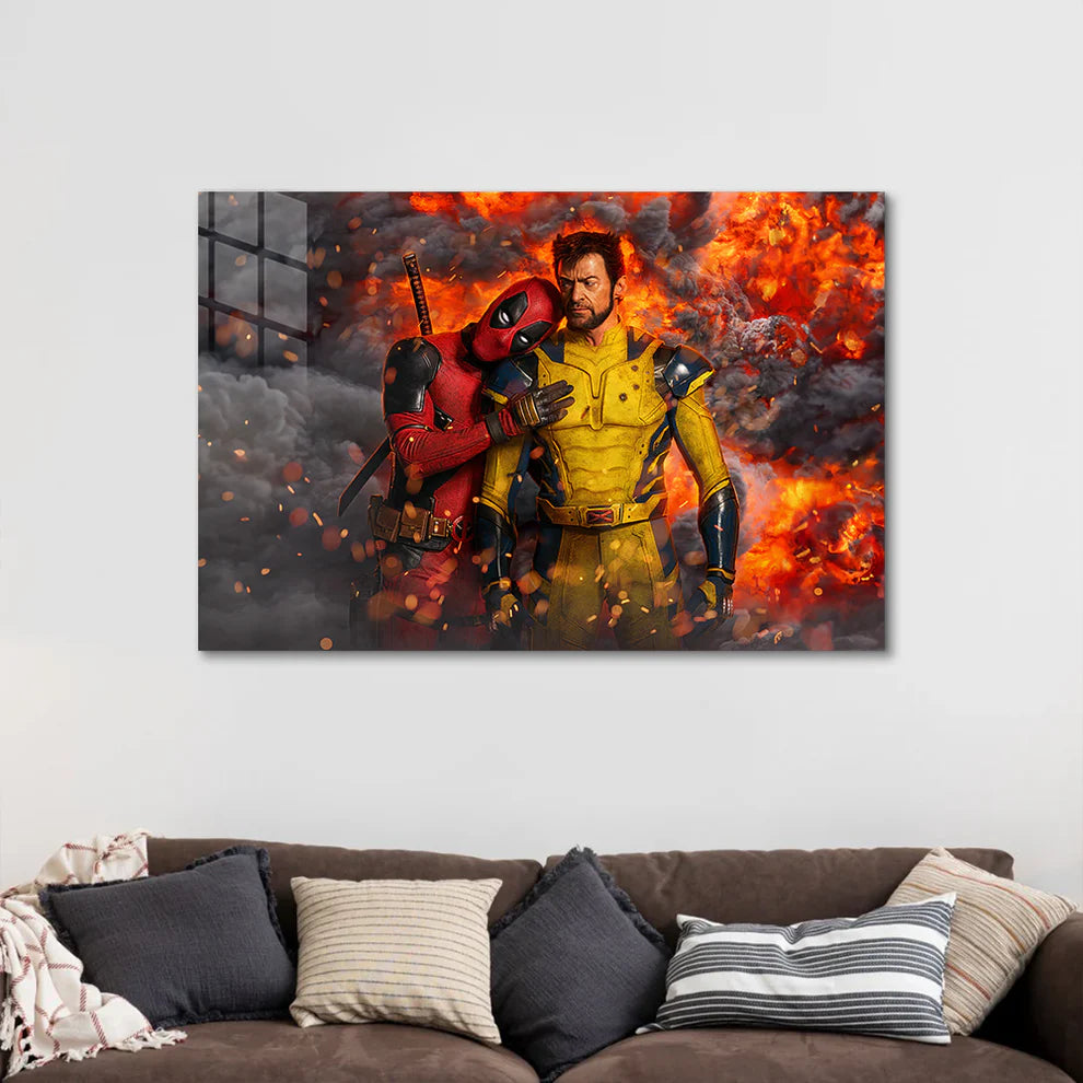 Deadpool & Wolverine Explosive Metal Poster – Action Duo Wall Art