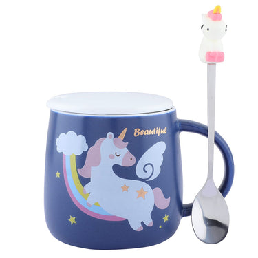 Unicorn Ceramic Mugs with Lid & Unicorn Spoon Coffee Tea Mug