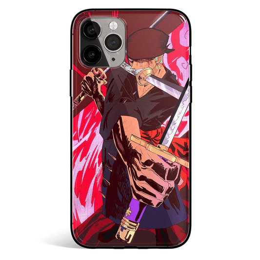 One Piece Zoro Three Swords Style Ink painting iPhone Tempered Glass Soft Silicone Phone Case