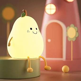 Silicone Pear LED Night light Lamp, Cute Funny Fruit Led Night Light with Legs, 7 Color Changing Light for Bedroom Gift for Christmas,  Halloween Party.