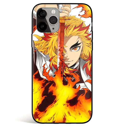 Demon Slayer Kyojuro Rengoku Flame Hashira Tempered Glass Soft Silicone iPhone Case