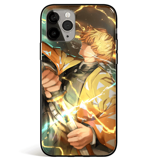 Demon Slayer Zenitsu Agatsuma Thunder Breathing Tempered Glass Soft Silicone iPhone Case
