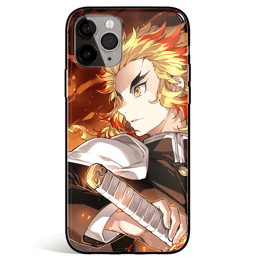 Demon Slayer Kyojuro Rengoku two Tempered Glass Soft Silicone iPhone Case