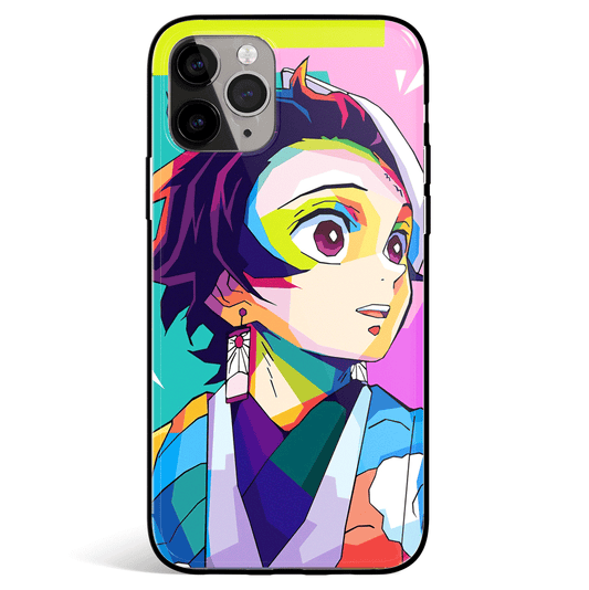 Demon Slayer Colorful Tanjiro Kamado Tempered Glass Soft Silicone iPhone Case