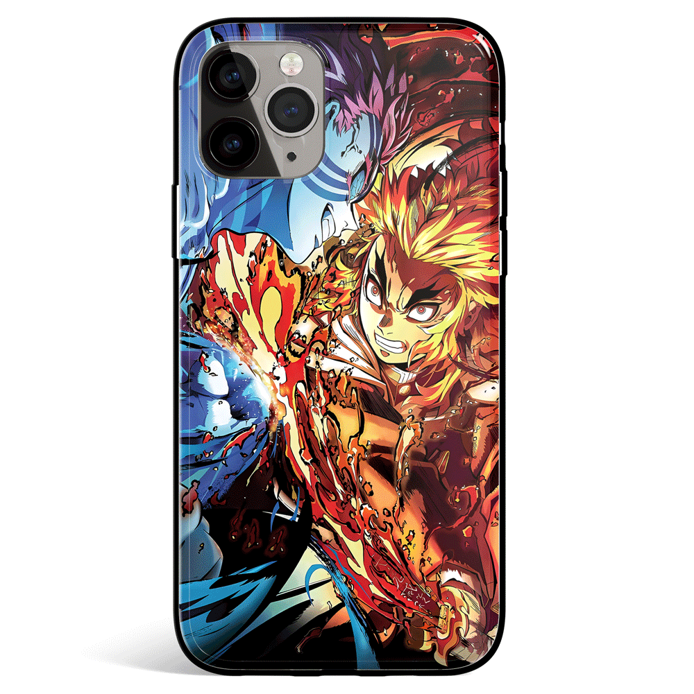Demon Slayer Kyojuro Battle on the Infinite Train Tempered Glass Soft Silicone iPhone Case