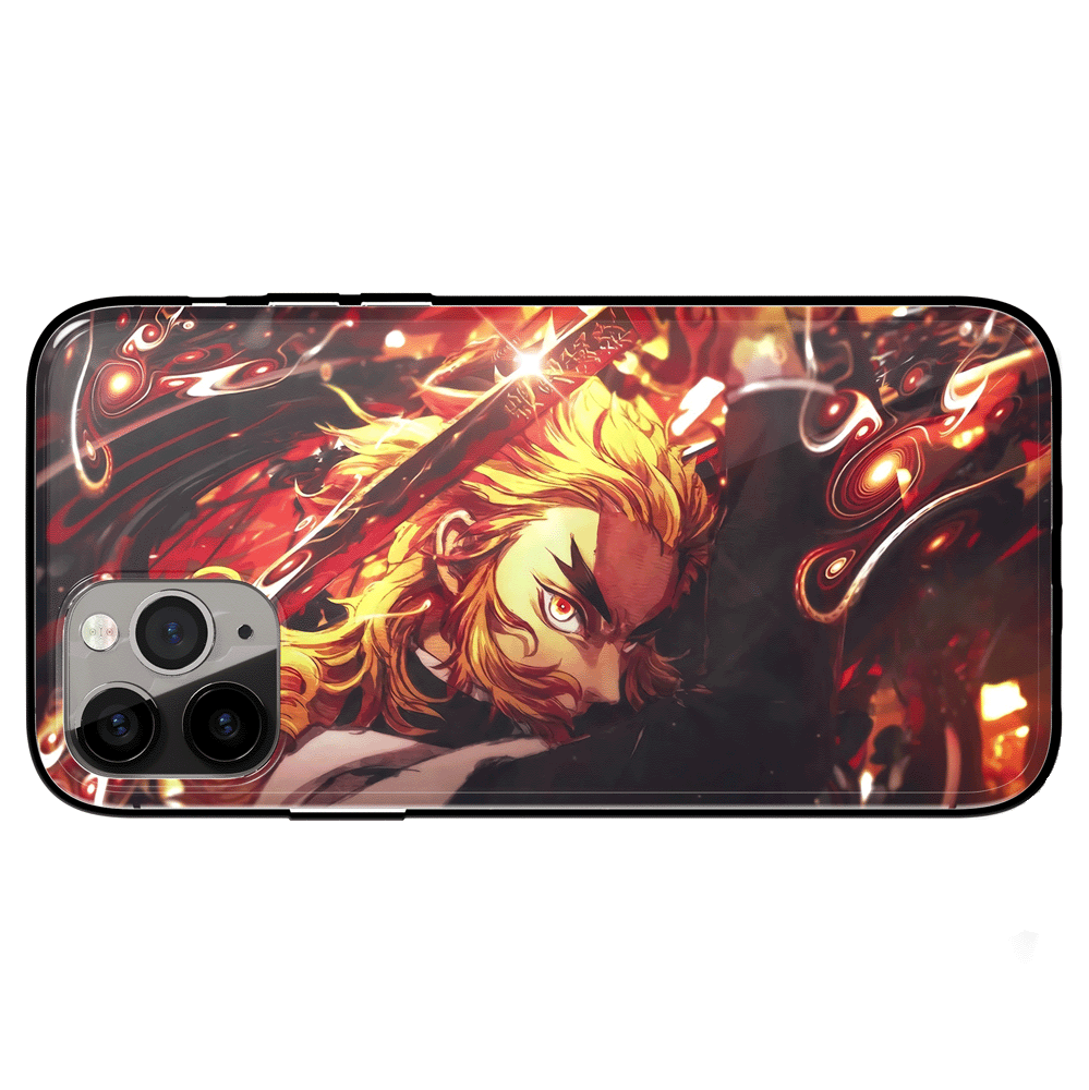 Demon Slayer Kyojuro Flame Breathing Ninth Form Rengoku Tempered Glass Soft Silicone iPhone Case