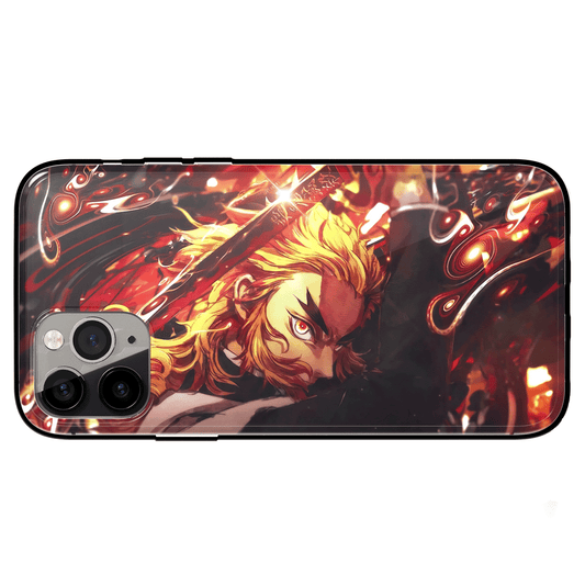 Demon Slayer Kyojuro Flame Breathing Ninth Form Rengoku Tempered Glass Soft Silicone iPhone Case
