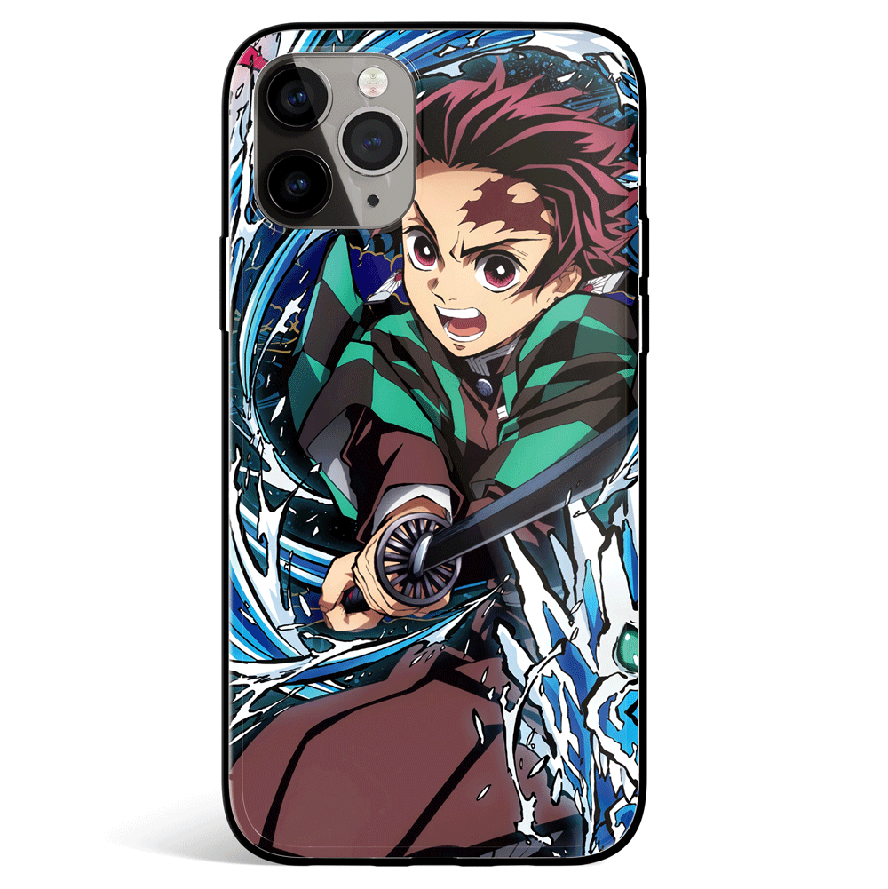 Demon Slayer Tanjiro Water Two Hashira Tempered Glass Soft Silicone iPhone Case