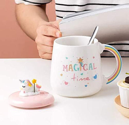 Unicorn Coffee Mug with Lid & Spoon (400 ml)