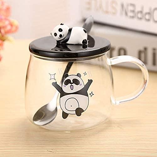 Cute Panda Printed Transparent Coffee/Tea Mug with Lid Cover