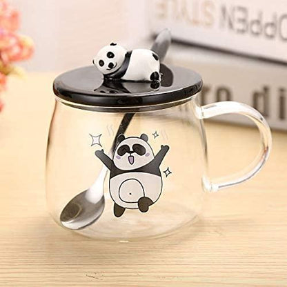 Cute Panda Printed Transparent Coffee/Tea Mug with Lid Cover