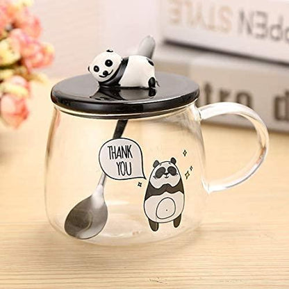 Cute Panda Printed Transparent Coffee/Tea Mug with Lid Cover