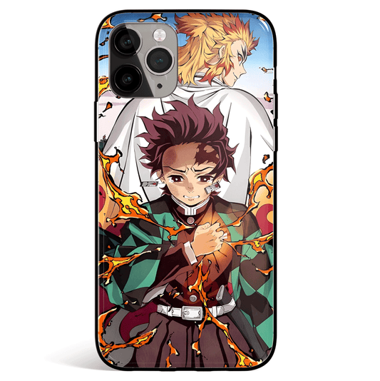 Demon Slayer Tanjiro and Kypjuro Tempered Glass Soft Silicone iPhone Case