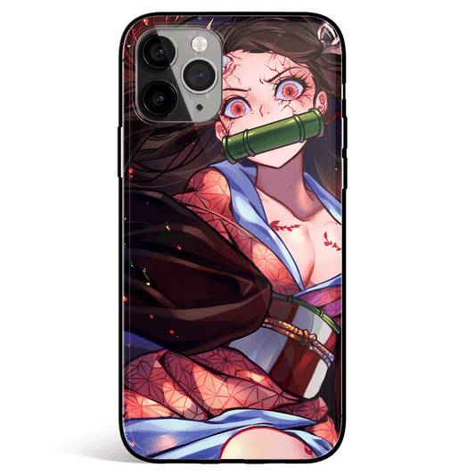 Demon Slayer Nezuko Demon Form Tempered Glass Soft Silicone iPhone Case