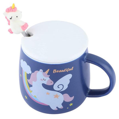 Unicorn Ceramic Mugs with Lid & Unicorn Spoon Coffee Tea Mug