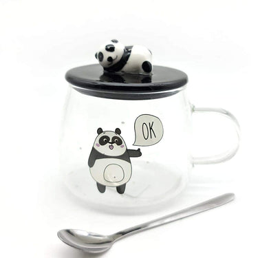 Panda Printed Mug with Lid and Spoon for Coffee and Tea