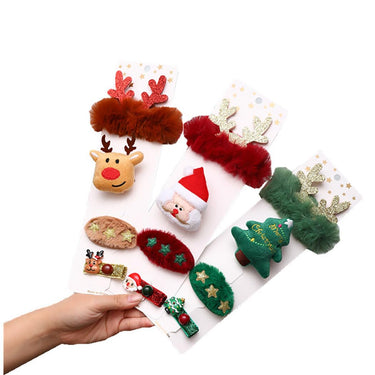 Festive 4-Piece Hair Clip Set: Christmas Themed Decorative Accessories with Santa, Reindeer, and Tree