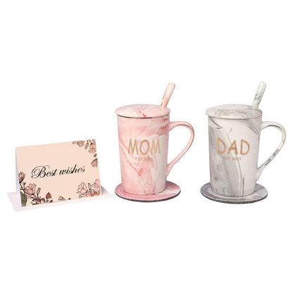 Dad & Mom Ceramic Coffee Mug Set With Gift Box & Free Coasters