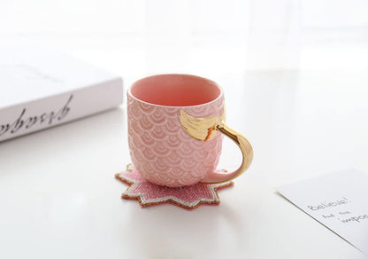 Mermaid Coffee Mug with Gold Handle Creative Ceramic Mug