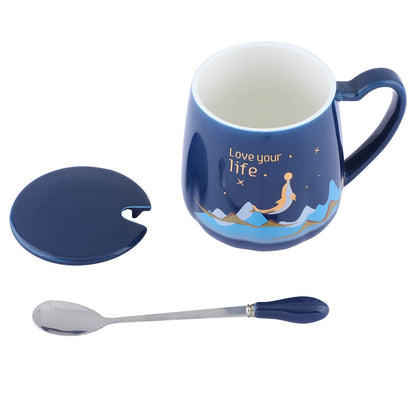 Love Your Life Mug Cute Ceramic Coffee Mug With Lid, Spoon