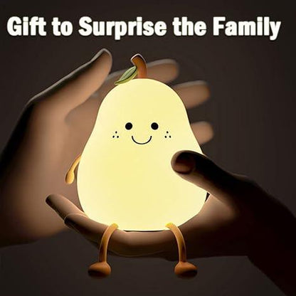 Silicone Pear LED Night light Lamp, Cute Funny Fruit Led Night Light with Legs, 7 Color Changing Light for Bedroom Gift for Christmas,  Halloween Party.