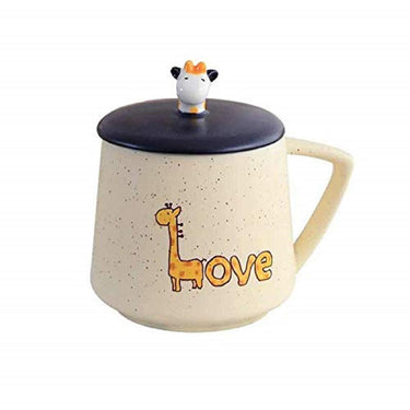 Giraffe Ceramic Coffee Mug with Lid & Spoon (400 ml / 13.5 oz)