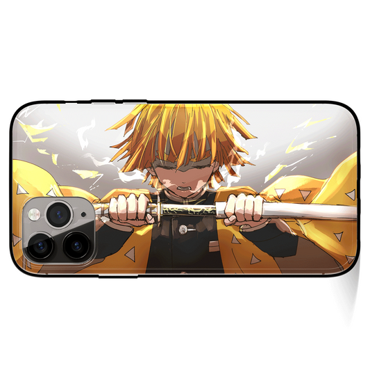 Demon Slayer Zenitsu Hekireki Issen Tempered Glass Soft Silicone iPhone Case