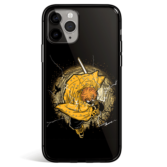 Demon Slayer Zenitsu Thunder Breathing Godspeed Tempered Glass Soft Silicone iPhone Case