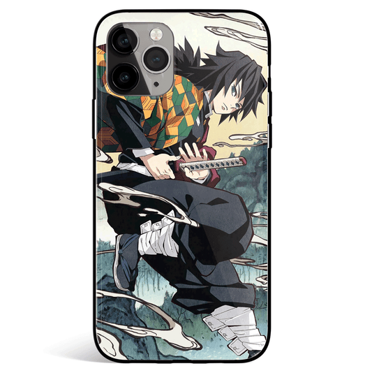 Demon Slayer Giyu Water Wheel Tempered Glass Soft Silicone iPhone Case