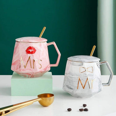Mr and Mrs Couples Ceramic Coffee Mug Set with Box (350 ml, Grey, Pink)