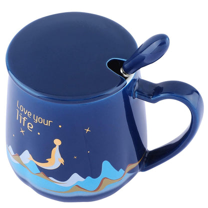 Love Your Life Mug Cute Ceramic Coffee Mug With Lid, Spoon