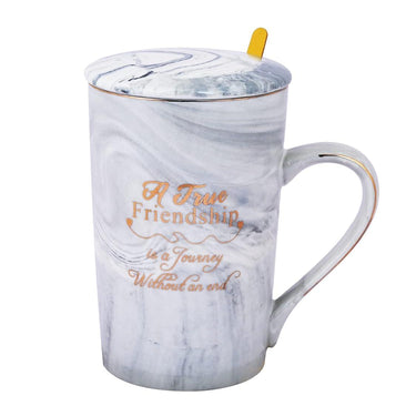 True Friendship Ceramic Coffee Mug with Lid & Spoon