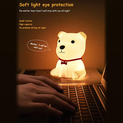 Cute Puppy Night Light Silicone Rechargeable Portable Lamp