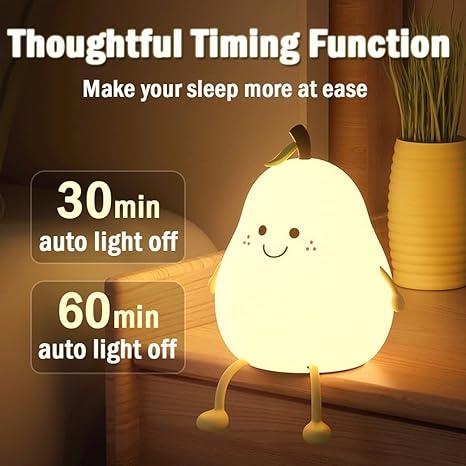 Silicone Pear LED Night light Lamp, Cute Funny Fruit Led Night Light with Legs, 7 Color Changing Light for Bedroom Gift for Christmas,  Halloween Party.