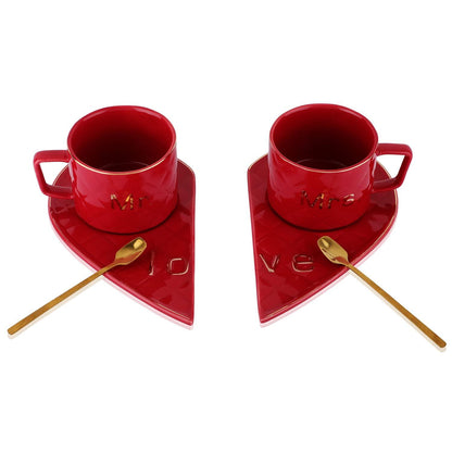 Mr. and Mrs. Ceramic Mugs/Tea Cup With Heart Shape Saucer 2Pc, 250 milliliter