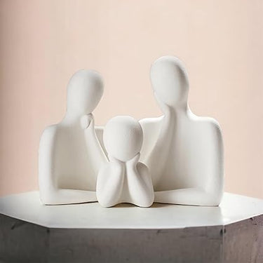 Couple Family Statue | Ceramic Thinker Sculpture | Home Decor Items for Living Room Show Piece | Table Artifact | (White | Set of 3)