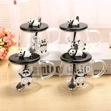 Cute Panda Printed Transparent Coffee/Tea Mug with Lid Cover
