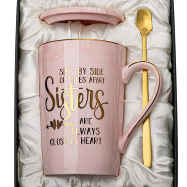 Gifts for Sisters, Her, Sister in Law Marble Ceramic Coffee Mug 14oz (Pink-Sister)