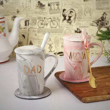 Dad & Mom Ceramic Coffee Mug Set With Gift Box & Free Coasters