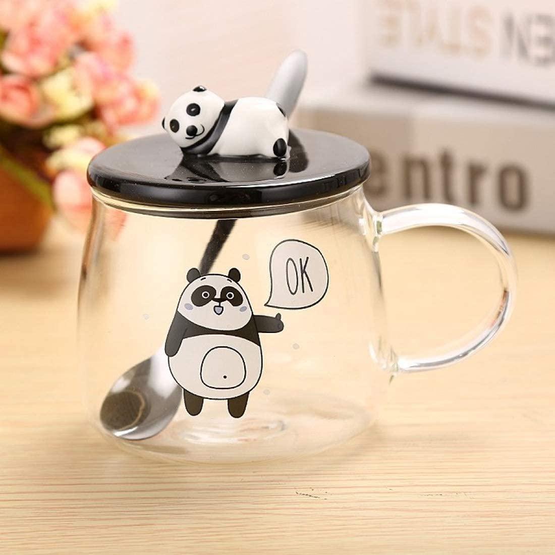 Cute Panda Printed Transparent Coffee/Tea Mug with Lid Cover