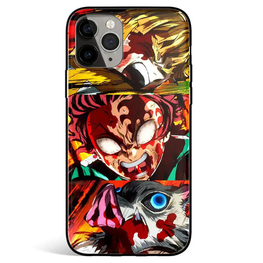 Demon Slayer Tanjiro Zenitsu Inosuke Tempered Glass Soft Silicone iPhone Case