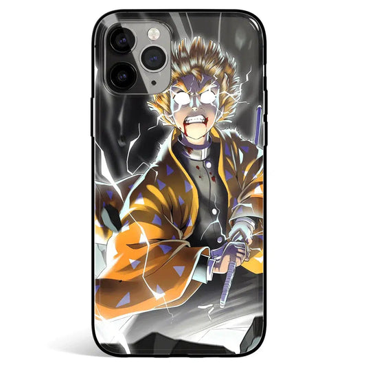 Demon Slayer Zenitsu Godspeed Lightning Burst 1 Tempered Glass Soft Silicone iPhone Case
