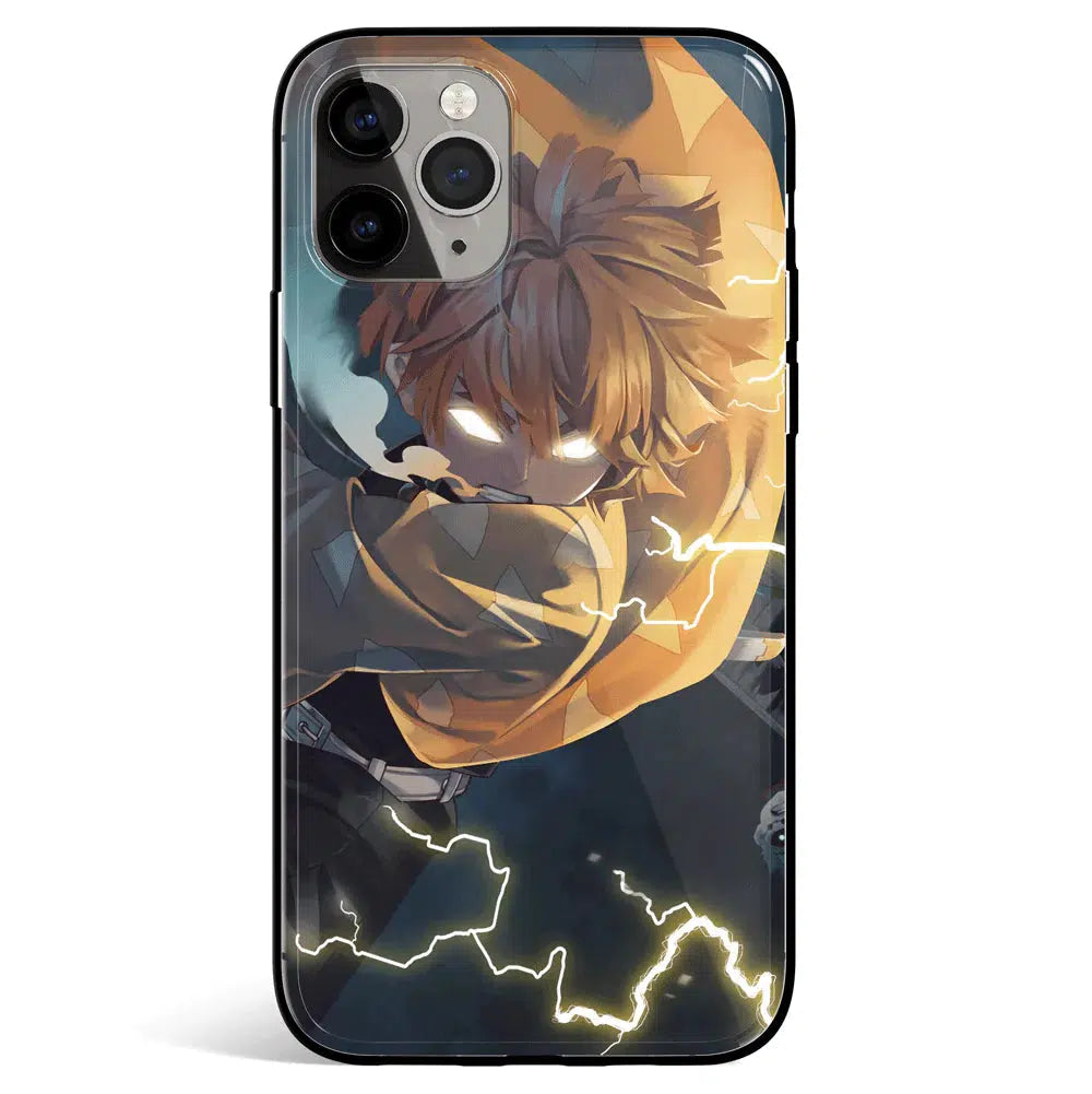 Demon Slayer Zenitsu Godspeed Lightning Burst 2 Tempered Glass Soft Silicone iPhone Case