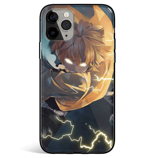 Demon Slayer Zenitsu Godspeed Lightning Burst 2 Tempered Glass Soft Silicone iPhone Case
